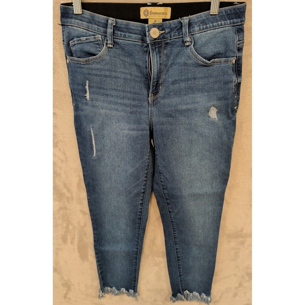 Democracy Ab Technology Jeans‎ Womens 8 Blue Crop Fray Hem Distressed Stretch